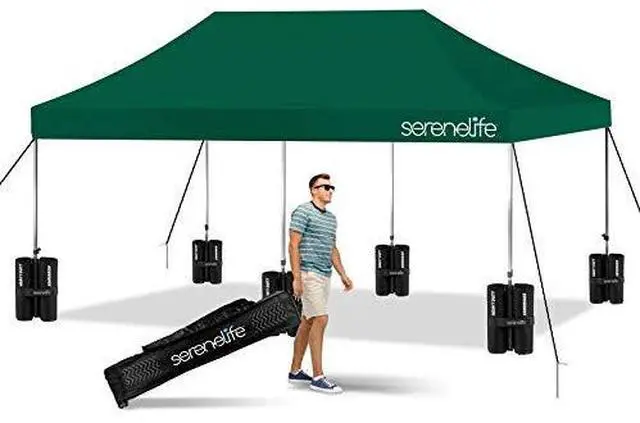 Main image of Pop Up Canopy Tent 10x20-Commercial Instant Shelter Foldable/Collapsible Sun Shade Canopy Pop Up Tent w/Waterproof Tent Top, Portable Carry Bag & Sand Bag - SereneLife SLGZ20FG (Forest Green)