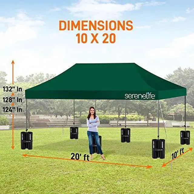 Alt view image 3 of 7 - Pop Up Canopy Tent 10x20-Commercial Instant Shelter Foldable/Collapsible Sun Shade Canopy Pop Up Tent w/Waterproof Tent Top, Portable Carry Bag & Sand Bag - SereneLife SLGZ20FG (Forest Green)