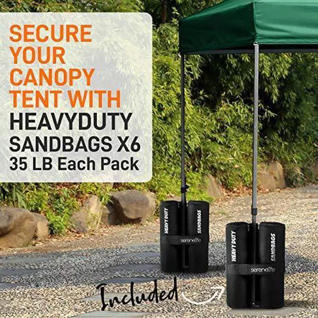 Alt view image 4 of 7 - Pop Up Canopy Tent 10x20-Commercial Instant Shelter Foldable/Collapsible Sun Shade Canopy Pop Up Tent w/Waterproof Tent Top, Portable Carry Bag & Sand Bag - SereneLife SLGZ20FG (Forest Green)
