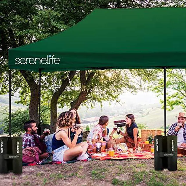Alt view image 7 of 7 - Pop Up Canopy Tent 10x20-Commercial Instant Shelter Foldable/Collapsible Sun Shade Canopy Pop Up Tent w/Waterproof Tent Top, Portable Carry Bag & Sand Bag - SereneLife SLGZ20FG (Forest Green)