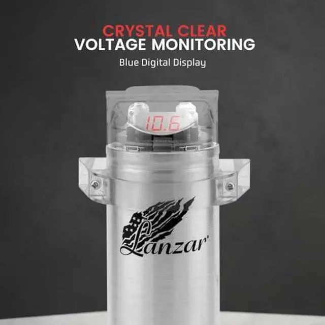 Alt view image 3 of 6 - Lanzar 2.2 Farad Digital Power Capacitor, High-Performance Car Audio Accessory with Blue Digital Display Voltage Readout and LED Flash, Over Voltage Protection, Mounting Hardware, DC 12-24V