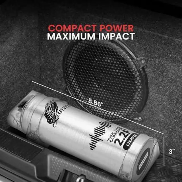 Alt view image 5 of 6 - Lanzar 2.2 Farad Digital Power Capacitor, High-Performance Car Audio Accessory with Blue Digital Display Voltage Readout and LED Flash, Over Voltage Protection, Mounting Hardware, DC 12-24V