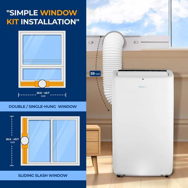 Alt view image 3 of 6 - SereneLife SLPAc14 SLPAc Portable Air conditioner compact Home Ac cooling Unit with Built-in Dehumidifier  Fan Modes, Quiet Operation, Includes Window Mount Kit, 14,000 BTU, White