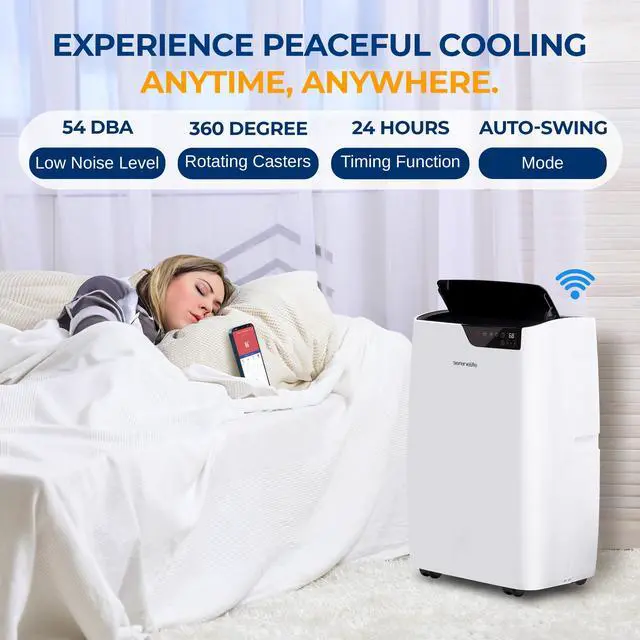 Alt view image 5 of 7 - Serene Life Single Duct Portable Air Conditioner and Heater (SLACHT12W)
- 12000 BTU Cooling Capacity (ASHRAE) Compact Home A/C Cooling and Heating Unit