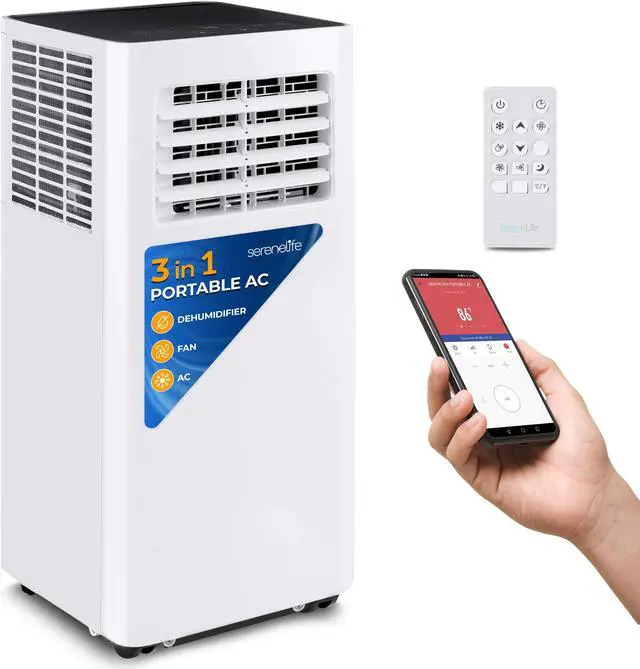 Alt view image 2 of 6 - SereneLife SLPAc805W Portable Air conditioner - compact Home Ac cooling Unit with Built-in Dehumidifier  Fan Modes, Includes Window Mount Kit (8,000 BTU), White