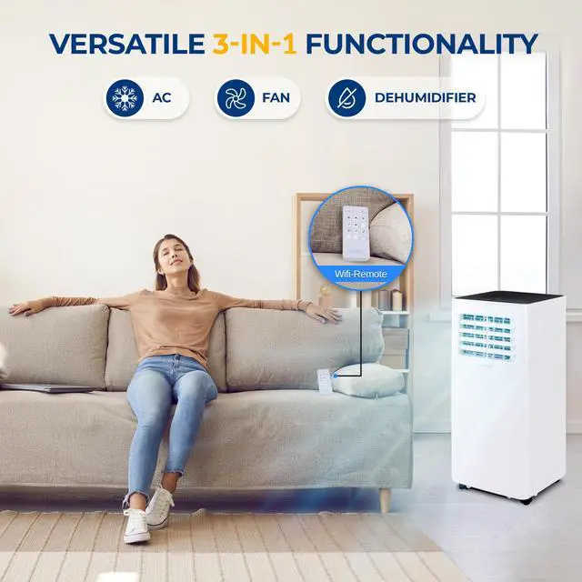 Alt view image 3 of 6 - SereneLife SLPAc805W Portable Air conditioner - compact Home Ac cooling Unit with Built-in Dehumidifier  Fan Modes, Includes Window Mount Kit (8,000 BTU), White