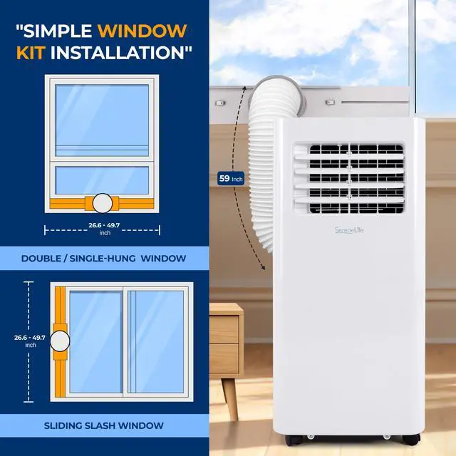 Alt view image 4 of 6 - SereneLife SLPAc805W Portable Air conditioner - compact Home Ac cooling Unit with Built-in Dehumidifier  Fan Modes, Includes Window Mount Kit (8,000 BTU), White
