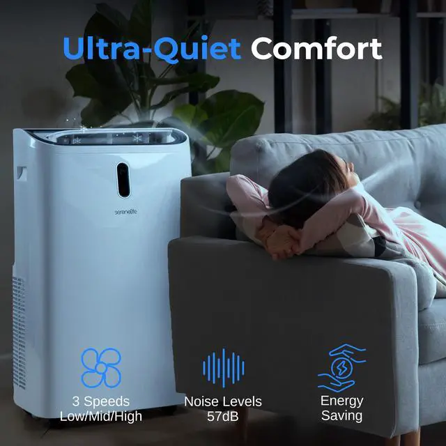 Alt view image 4 of 7 - Serene Life Portable Air Conditioner - 14000 BTU Cooling Capacity (ASHRAE) Compact Home A/C Cooling Unit with Built-in Dehumidifier & Fan Modes, Includes Window Mount Kit (White)
