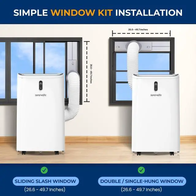 Alt view image 5 of 7 - Serene Life Portable Air Conditioner - 14000 BTU Cooling Capacity (ASHRAE) Compact Home A/C Cooling Unit with Built-in Dehumidifier & Fan Modes, Includes Window Mount Kit (White)