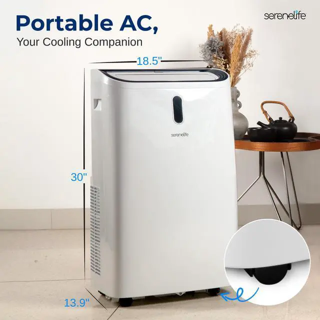Alt view image 2 of 7 - Serene Life Portable Air Conditioner - 14000 BTU Cooling Capacity (ASHRAE) Compact Home A/C Cooling Unit with Built-in Dehumidifier & Fan Modes, Includes Window Mount Kit (White)