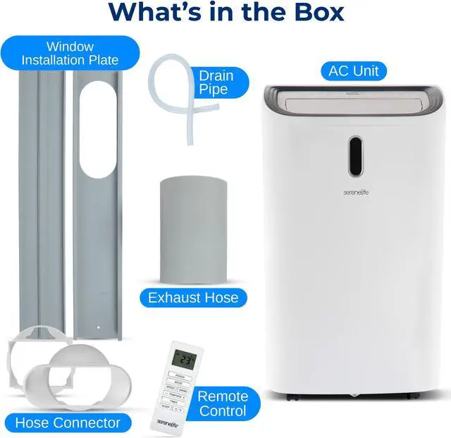 Alt view image 7 of 7 - Serene Life Portable Air Conditioner - 14000 BTU Cooling Capacity (ASHRAE) Compact Home A/C Cooling Unit with Built-in Dehumidifier & Fan Modes, Includes Window Mount Kit (White)