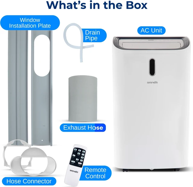Alt view image 7 of 7 - Serene Life Portable Air Conditioner - 12000 BTU Cooling Capacity (ASHRAE) Compact Home A/C Cooling Unit with Built-in Dehumidifier & Fan Modes, Includes Window Mount Kit (White)