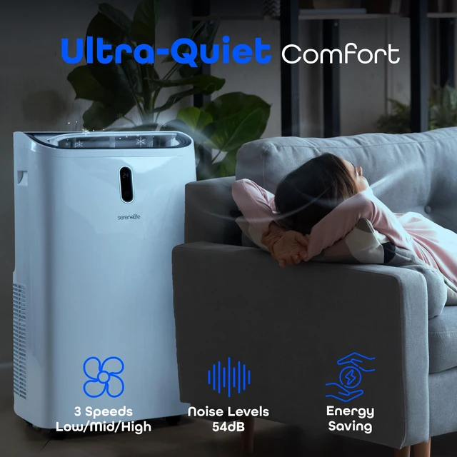 Alt view image 4 of 7 - Serene Life Portable Air Conditioner - 12000 BTU Cooling Capacity (ASHRAE) Compact Home A/C Cooling Unit with Built-in Dehumidifier & Fan Modes, Includes Window Mount Kit (White)