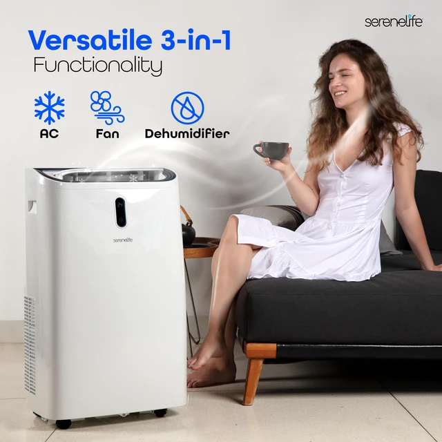 Alt view image 3 of 7 - Serene Life Portable Air Conditioner - 12000 BTU Cooling Capacity (ASHRAE) Compact Home A/C Cooling Unit with Built-in Dehumidifier & Fan Modes, Includes Window Mount Kit (White)