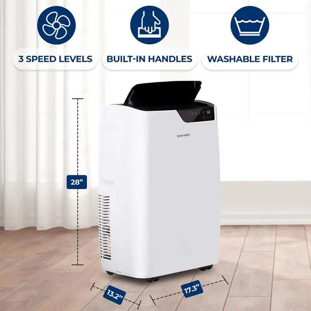 Alt view image 6 of 7 - Serene Life Single Duct Portable Air Conditioner and Heater - 14000 BTU Cooling Capacity (ASHRAE) Compact Home A/C Cooling and Heating Unit with Smart Wi-Fi control, Built-in Dehumidifier & Fan Modes.