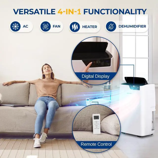 Alt view image 3 of 7 - Serene Life Single Duct Portable Air Conditioner and Heater - 14000 BTU Cooling Capacity (ASHRAE) Compact Home A/C Cooling and Heating Unit with Smart Wi-Fi control, Built-in Dehumidifier & Fan Modes.