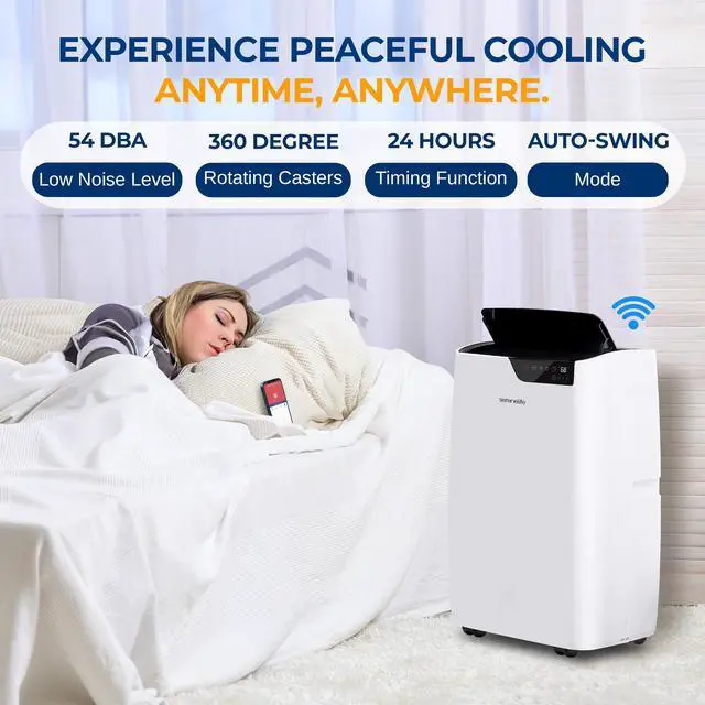 Alt view image 5 of 7 - Serene Life Single Duct Portable Air Conditioner and Heater - 14000 BTU Cooling Capacity (ASHRAE) Compact Home A/C Cooling and Heating Unit with Smart Wi-Fi control, Built-in Dehumidifier & Fan Modes.