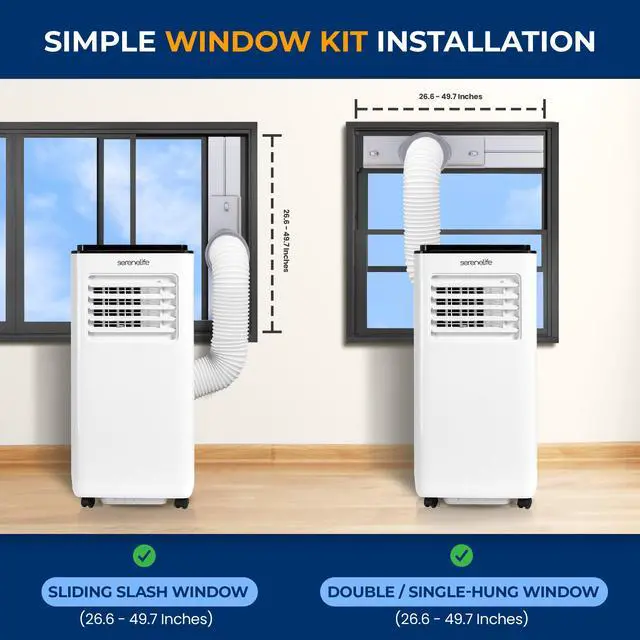 Alt view image 4 of 7 - Serene Life Single Duct Portable Air Conditioner and Heater - 8000 BTU Cooling Capacity Compact Home A/C Cooling and Heating Unit with Built-in Dehumidifier & Fan Modes (White)