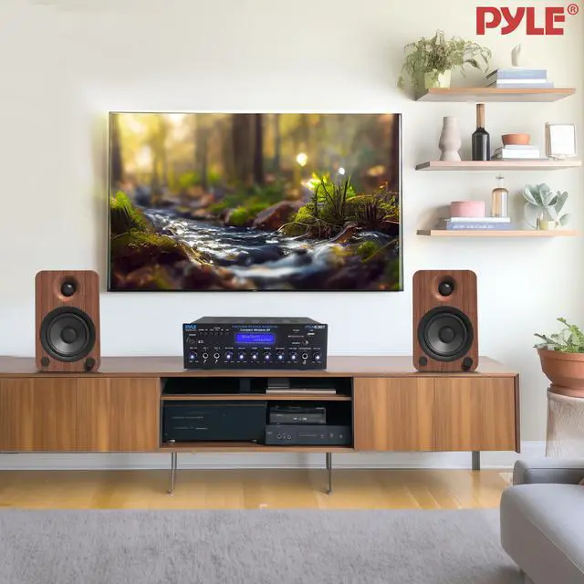 Alt view image 7 of 7 - Pyle Wireless BT Streaming Amplifier, Multi-Channel 200Watt Power, Home Audio Receiver System with FM Radio, BT, USB/SD, AUX, RCA, Mic-in, BT&FM Antenna