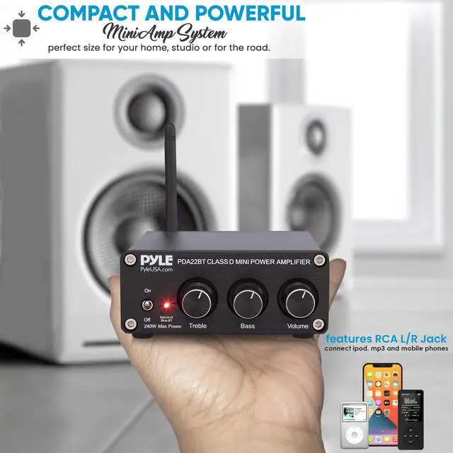 Alt view image 2 of 6 - Pyle Desktop Bluetooth Audio Amplifier - Compact Mini Blue Series Stereo Power Amplifier (2 x 100 Watt MAX)