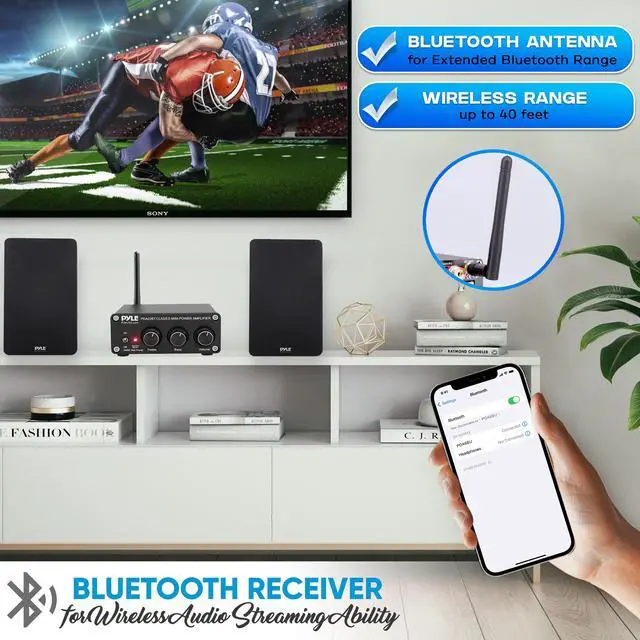 Alt view image 3 of 6 - Pyle Desktop Bluetooth Audio Amplifier - Compact Mini Blue Series Stereo Power Amplifier (2 x 100 Watt MAX)