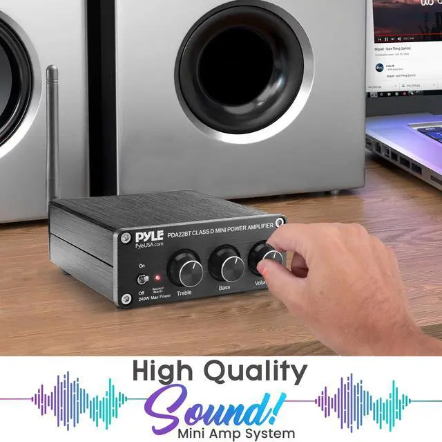 Alt view image 4 of 6 - Pyle Desktop Bluetooth Audio Amplifier - Compact Mini Blue Series Stereo Power Amplifier (2 x 100 Watt MAX)