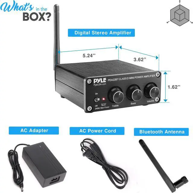 Alt view image 6 of 6 - Pyle Desktop Bluetooth Audio Amplifier - Compact Mini Blue Series Stereo Power Amplifier (2 x 100 Watt MAX)