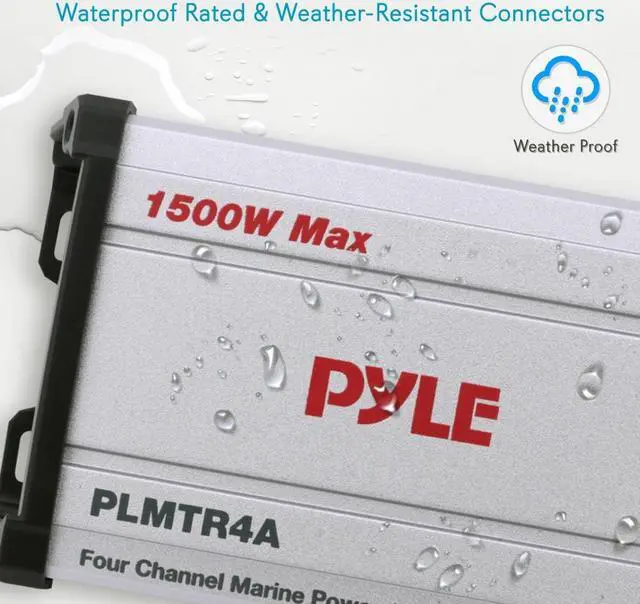 Alt view image 4 of 7 - Pyle 4-Ch Waterproof Marine PowerSport Amplifier - 1500W Max Power - Rugged IP65 Rated - PLMTR4A