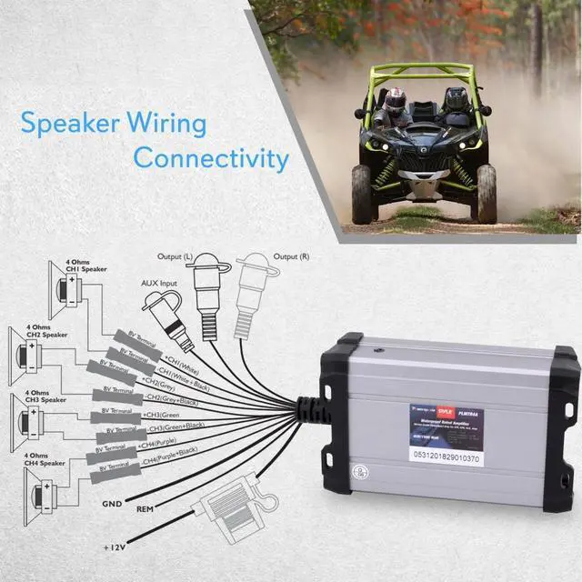 Alt view image 2 of 7 - Pyle 4-Ch Waterproof Marine PowerSport Amplifier - 1500W Max Power - Rugged IP65 Rated - PLMTR4A