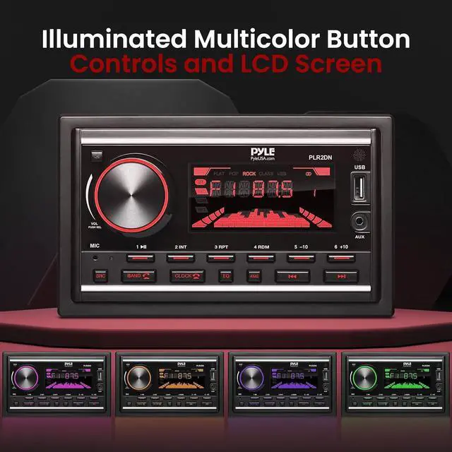 Alt view image 7 of 7 - Pyle Bluetooth MP3 Radio Receiver Double DIN - AM/FM/USB/AUX LCD Display with Remote - PLR2DN