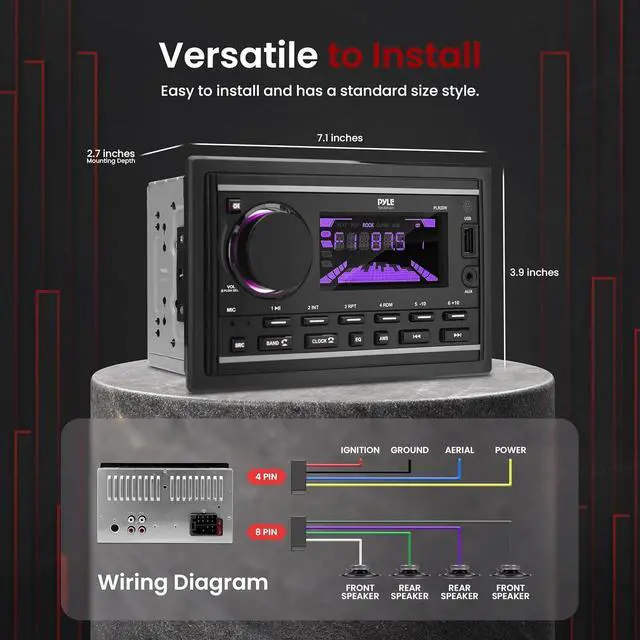 Alt view image 4 of 7 - Pyle Bluetooth MP3 Radio Receiver Double DIN - AM/FM/USB/AUX LCD Display with Remote - PLR2DN