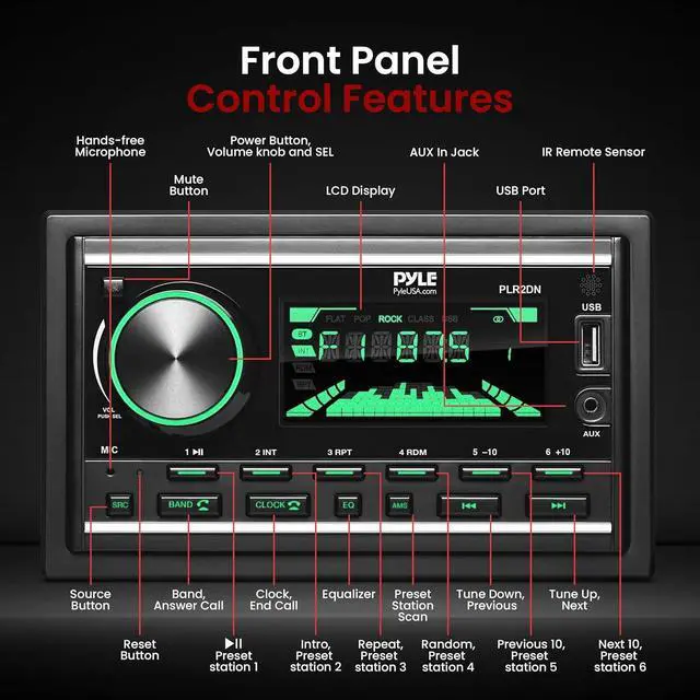 Alt view image 6 of 7 - Pyle Bluetooth MP3 Radio Receiver Double DIN - AM/FM/USB/AUX LCD Display with Remote - PLR2DN