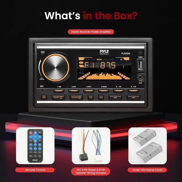 Alt view image 2 of 7 - Pyle Bluetooth MP3 Radio Receiver Double DIN - AM/FM/USB/AUX LCD Display with Remote - PLR2DN