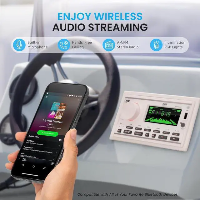 Alt view image 2 of 7 - Pyle Marine Bluetooth MP3 Radio Receiver Double DIN - AM/FM/USB/AUX LCD Display with Marine Grade Speakers - PLMR3DNWT
