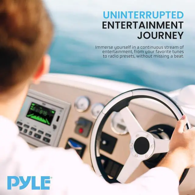 Alt view image 6 of 7 - Pyle Marine Bluetooth MP3 Radio Receiver Double DIN - AM/FM/USB/AUX LCD Display with Marine Grade Speakers - PLMR3DNWT