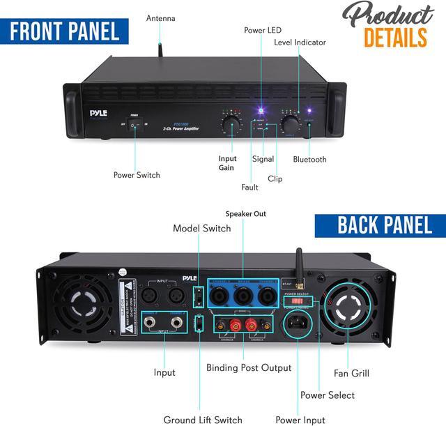 Alt view image 2 of 7 - Pyle 2-Ch. Bluetooth Pro Audio Amplifier - 1000W Rack Mountable Bridgeable Sound Amplifier - PTA1000