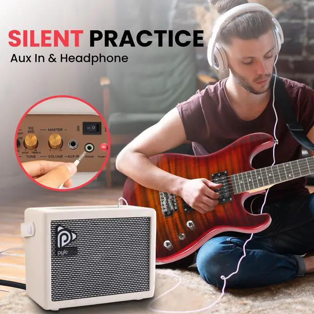 Alt view image 7 of 7 - Pyle Electronic Guitar Amplifier - 5" High-Definition Speaker with Volume, Bass & Treble Controls - PGTAMPL232