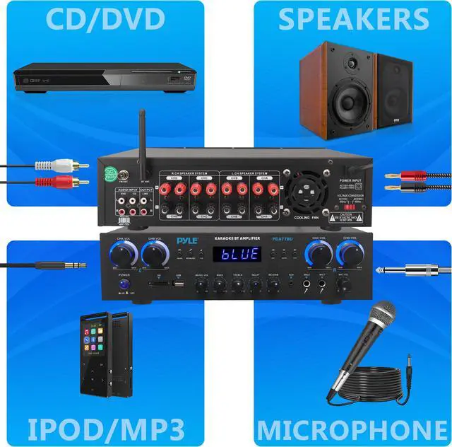 Alt view image 3 of 7 - Pyle Compact Home Theater Amplifier Stereo Receiver - Bluetooth, USB, SD, FM Radio, 800W Max PDA77BU