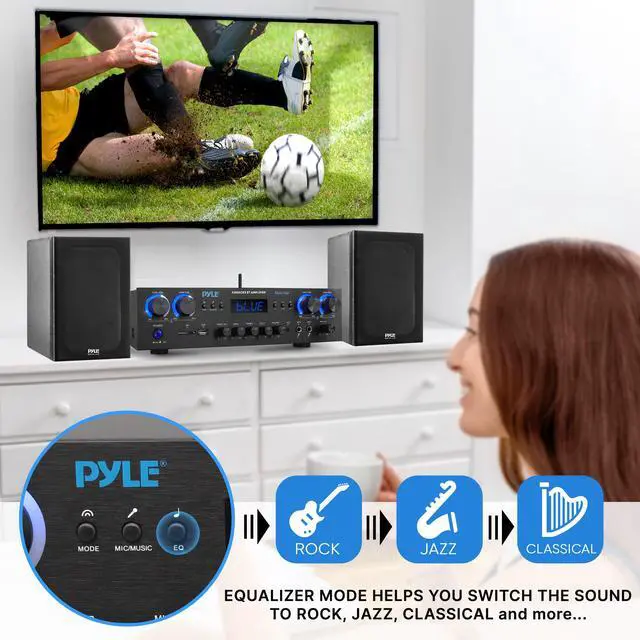 Alt view image 7 of 7 - Pyle Compact Home Theater Amplifier Stereo Receiver - Bluetooth, USB, SD, FM Radio, 800W Max PDA77BU