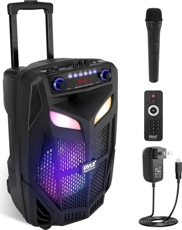 Main image of Pyle 12 Bluetooth Portable PA Speaker - Rechargeable Party System with Wireless Microphone, LED Lights, USB/FM Radio - 800W MAX
