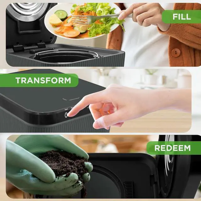Alt view image 4 of 7 - NutriChef USA Food Waste Bin - 3L Countertop Compost Bin with Automatic Food Cycler and Odor-Reducing Filter (Grey)