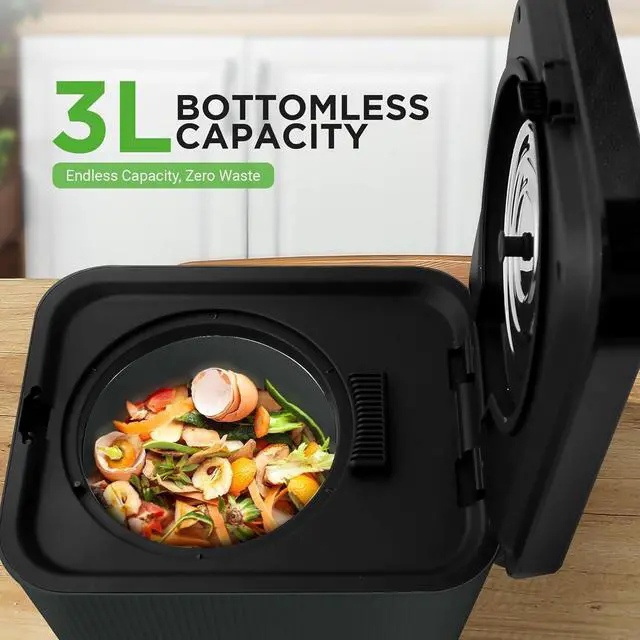 Alt view image 3 of 7 - NutriChef USA Food Waste Bin - 3L Countertop Compost Bin with Automatic Food Cycler and Odor-Reducing Filter (Grey)