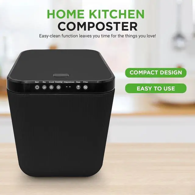 Alt view image 2 of 7 - NutriChef USA Food Waste Bin - 3L Countertop Compost Bin with Automatic Food Cycler and Odor-Reducing Filter (Grey)