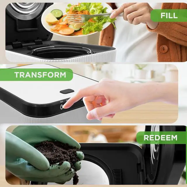 Alt view image 2 of 7 - NutriChef Food Waste Bin - 3L Countertop Compost Bin with Automatic Food Cycler and Odor-Reducing Filter (White)