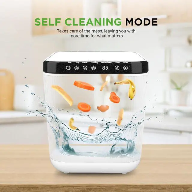 Alt view image 7 of 7 - NutriChef Food Waste Bin - 3L Countertop Compost Bin with Automatic Food Cycler and Odor-Reducing Filter (White)