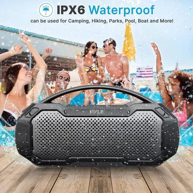 Main image of Pyle Portable Wireless Bluetooth Streaming Speaker - IPX6 Waterproof, TWS Function, Outdoor Play, Built-in Microphone - Black