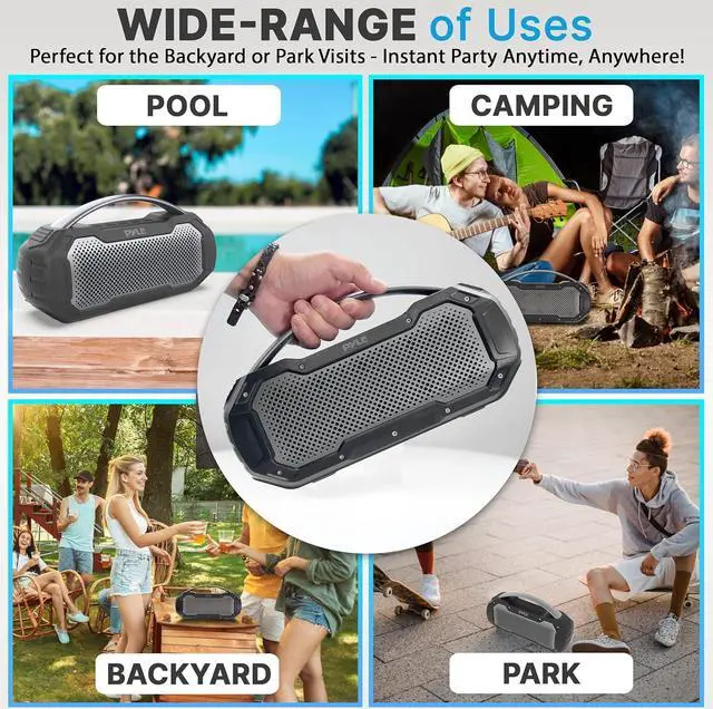 Alt view image 5 of 7 - Pyle Portable Wireless Bluetooth Streaming Speaker - IPX6 Waterproof, TWS Function, Outdoor Play, Built-in Microphone - Black