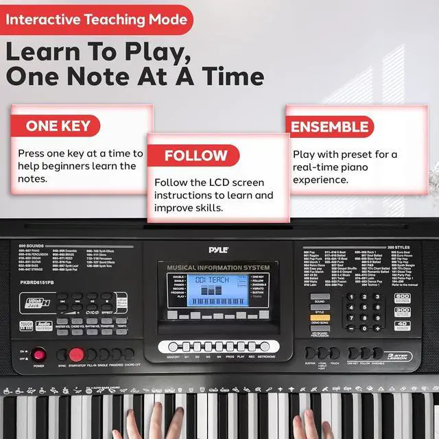 Alt view image 5 of 6 - Pyle 61-Key Digital Musical Karaoke Keyboard - Portable Electronic Piano with Stand, Stool & Waterproof Bag - PKBRD6151PB