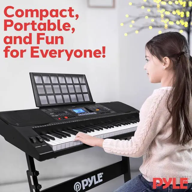 Alt view image 3 of 6 - Pyle 61-Key Digital Musical Karaoke Keyboard - Portable Electronic Piano with Stand, Stool & Waterproof Bag - PKBRD6151PB