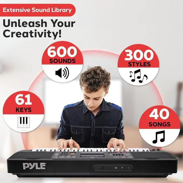 Alt view image 2 of 6 - Pyle 61-Key Digital Musical Karaoke Keyboard - Portable Electronic Piano with Stand, Stool & Waterproof Bag - PKBRD6151PB